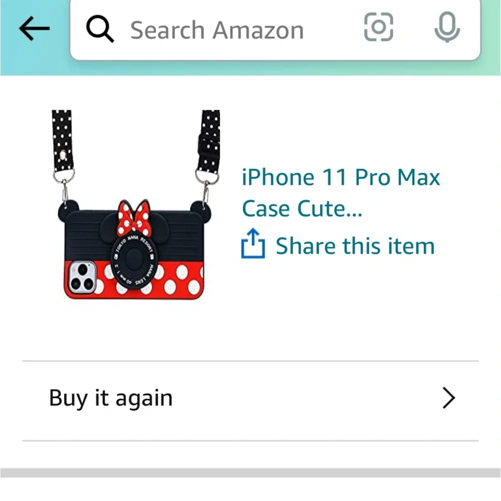 Disney Minnie Mouse Red White Polka Dot Black Camera Phone Case with Strap